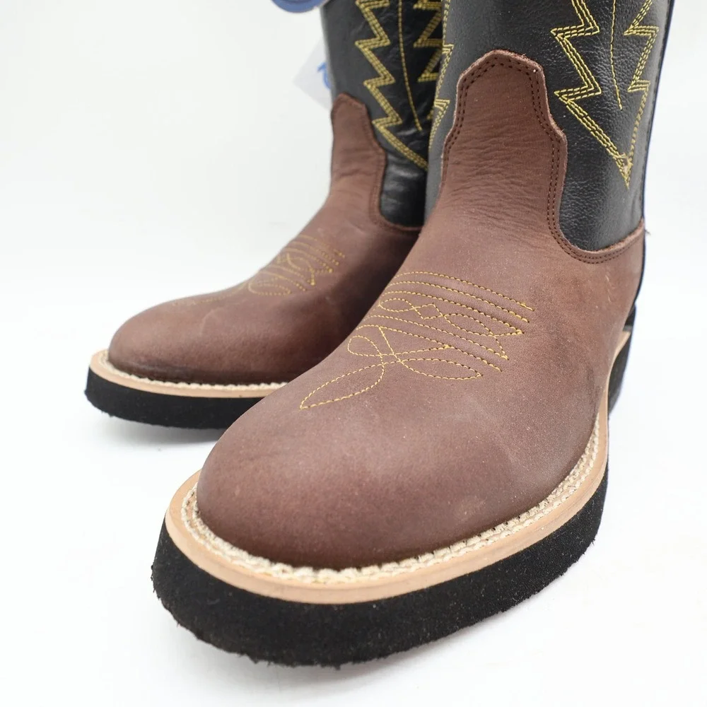 Old West 1606 Western Cowboy Boots Kids Size 1.5 Brown Black Leather NWT